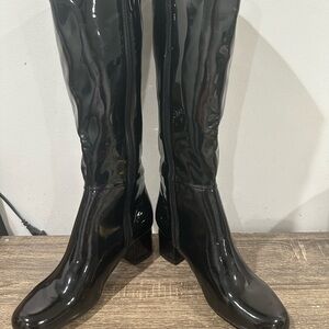 Black Patent Leather Knee-High Boots